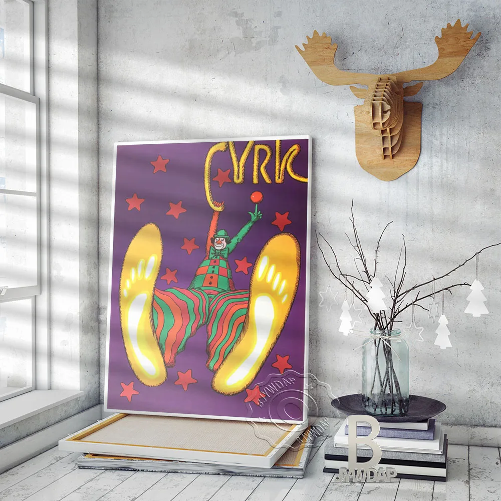 Polish Circus Art Poster, Circus Colored Red Green Clown Vertical View Art Print, Vintage Home Creche Wall Kids Room Decor Gift