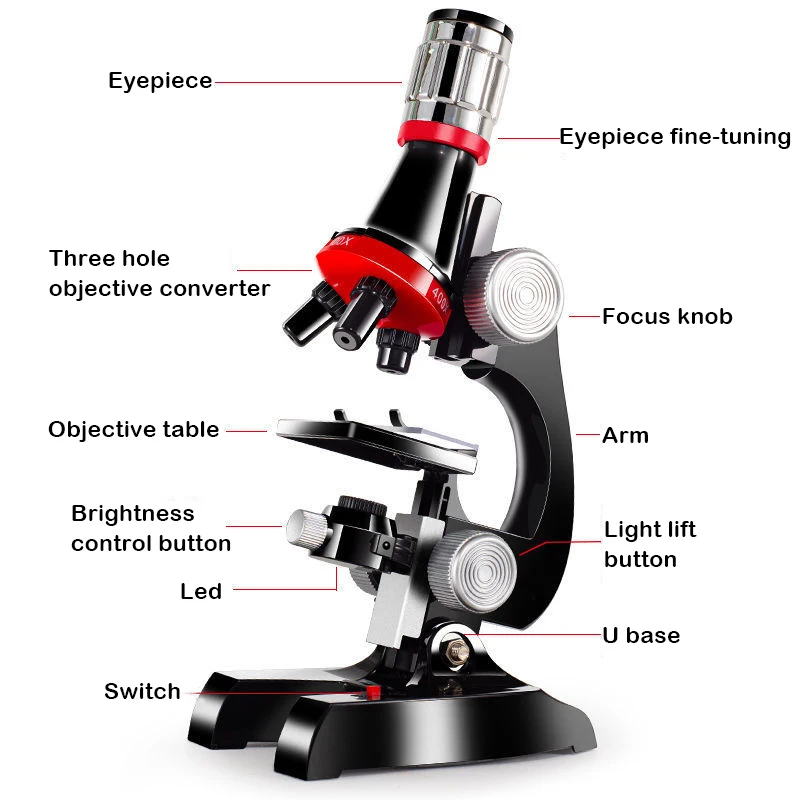 Kids Zoom Biological Microscope Lab Led 100x 400x 1200x School Science Experiment Education Scientific Toys Gifts For Children