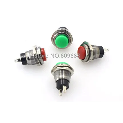 

DS-318 OFF-(ON) 250VAC 0.5A Red,Green,Black 12MM SPST 2pin Momentary IP40 Small Metal Push Button Switch