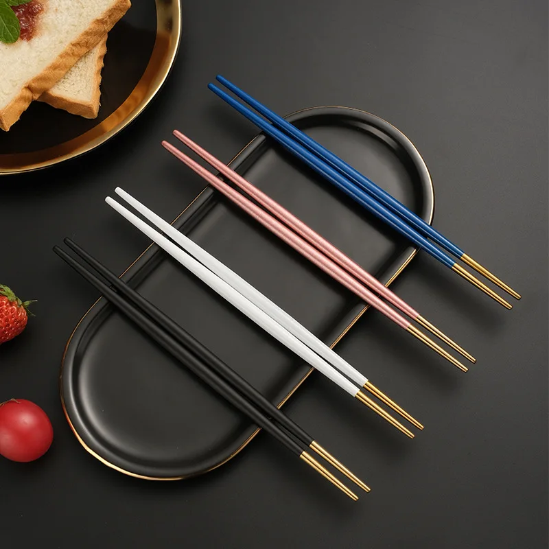 

1 Pair Stainless Steel Chopsticks Japanese Tableware Sushi Fast Food Noodle Chopsticks Household Dinnerware Kitchen Utensils