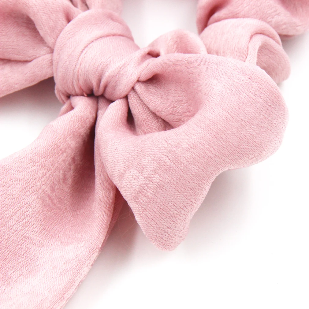 Vintage Solid Color Satin Bow Hair Ribbon Scrunchie For Women Girls Long Elastic Hair Tie Headwear Female Hair Accessories