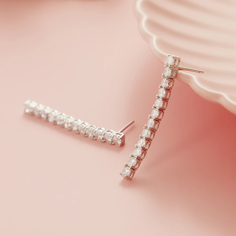 YLMyself Tennis Earrings 925 Sterling Silver 3mm Round CZ 3.8cm Dangle Design Luxury Jewelry Gift Hypoallergenic