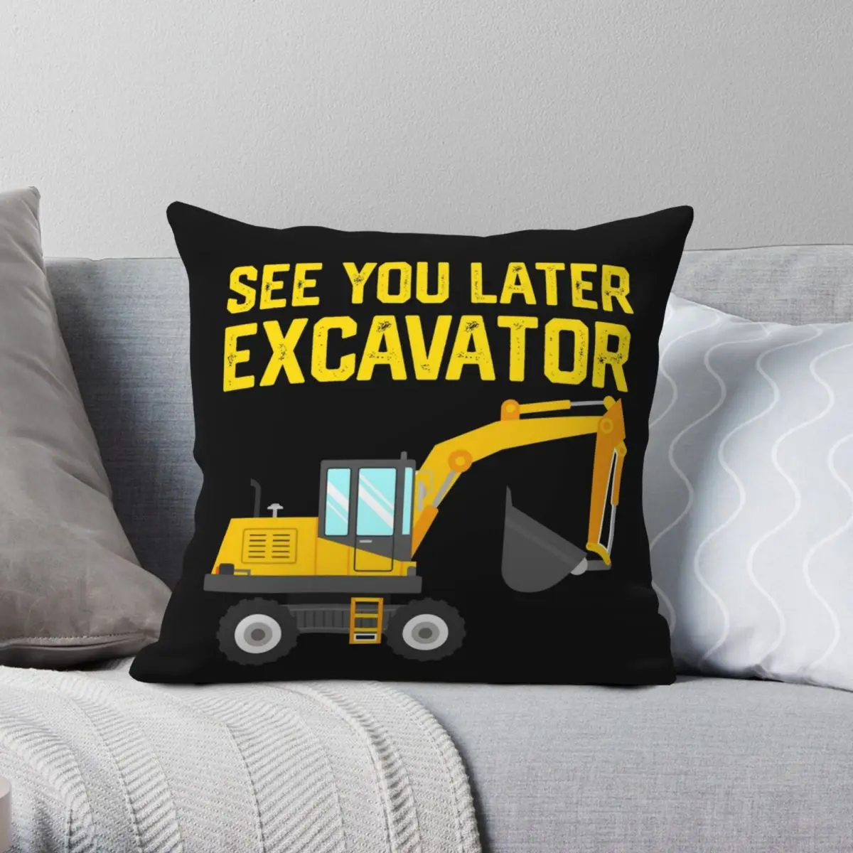 Toddler Excavator Construction Square Pillowcase Polyester Linen Velvet Zip Decorative Throw Pillow Case Home Cushion Cover