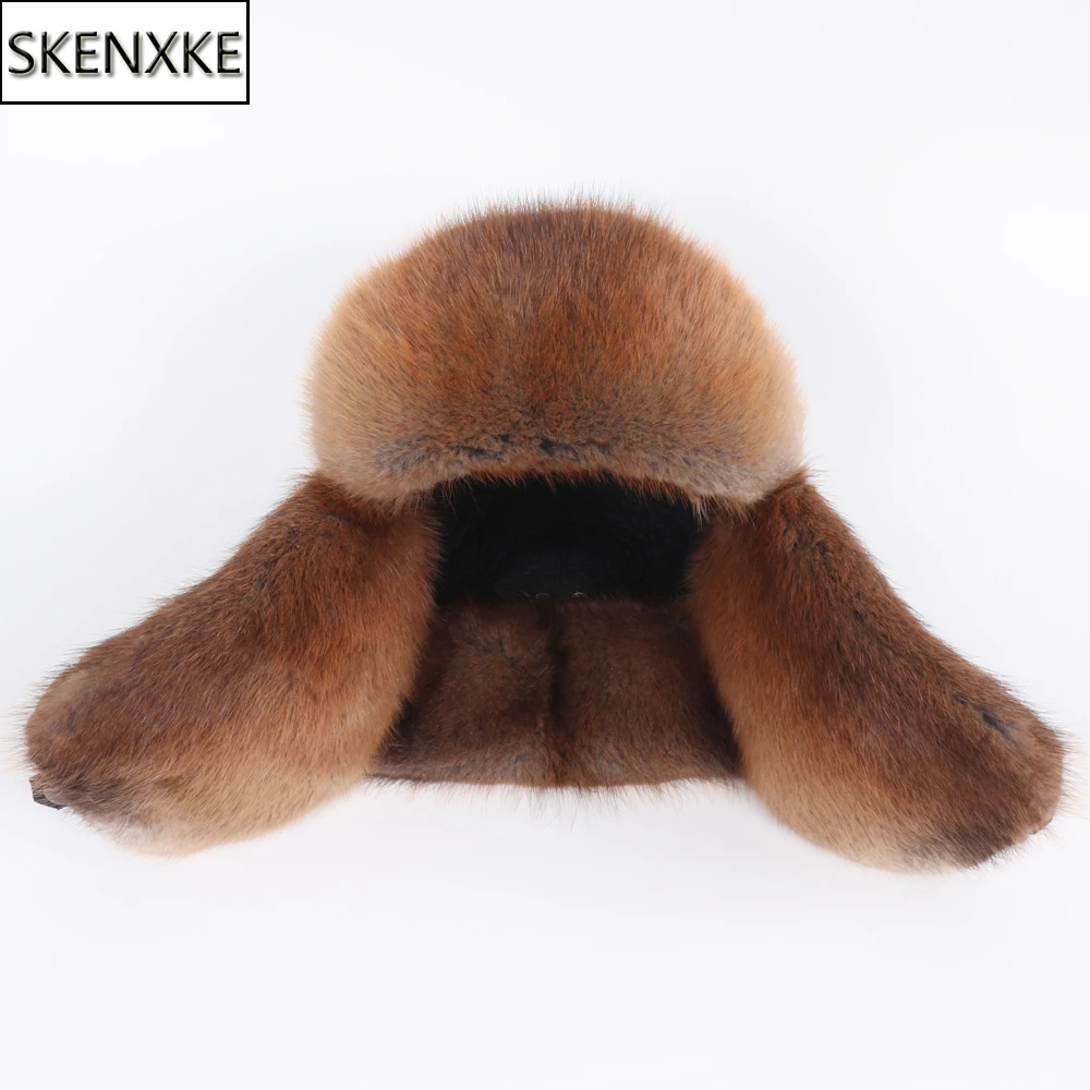 

New Arrival Men Luxury Real Muskrat Fur Hat Winter Man Warm Natural Sheepskin Leather Cap Outdoor Male Genuine Fur Bomber Hats