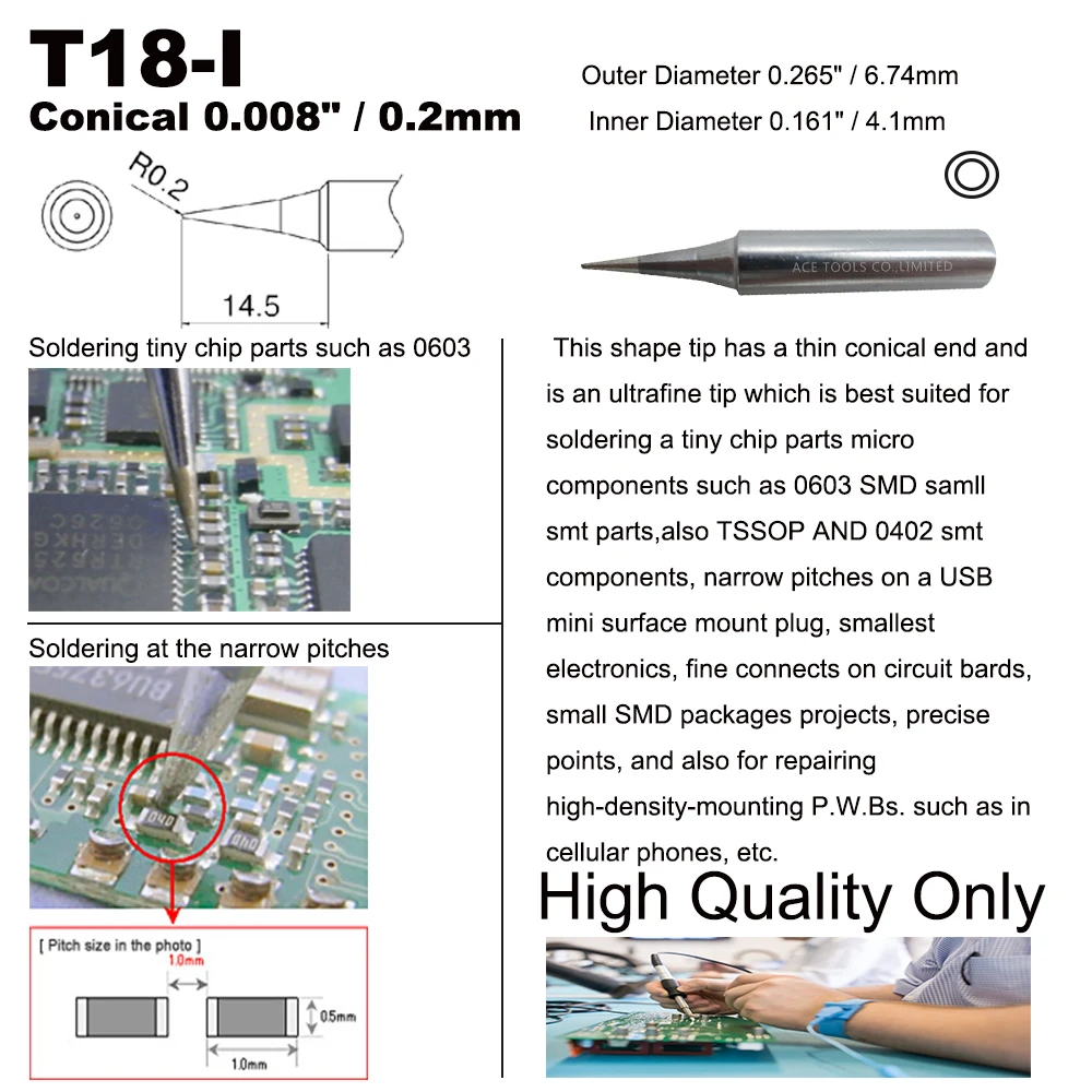 T18-I Soldering Tip Conical 0.2มม.0.008 "Fit HAKKO FX-888 FX-888D FX-8801 FX-600ตะกั่วฟรีเหล็กบิตหัวฉีดดินสอเชื่อม