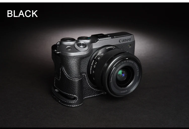 Meia capa de couro genuíno para Canon EOS M6 mark ii M6mark2 com abertura da porta da bateria