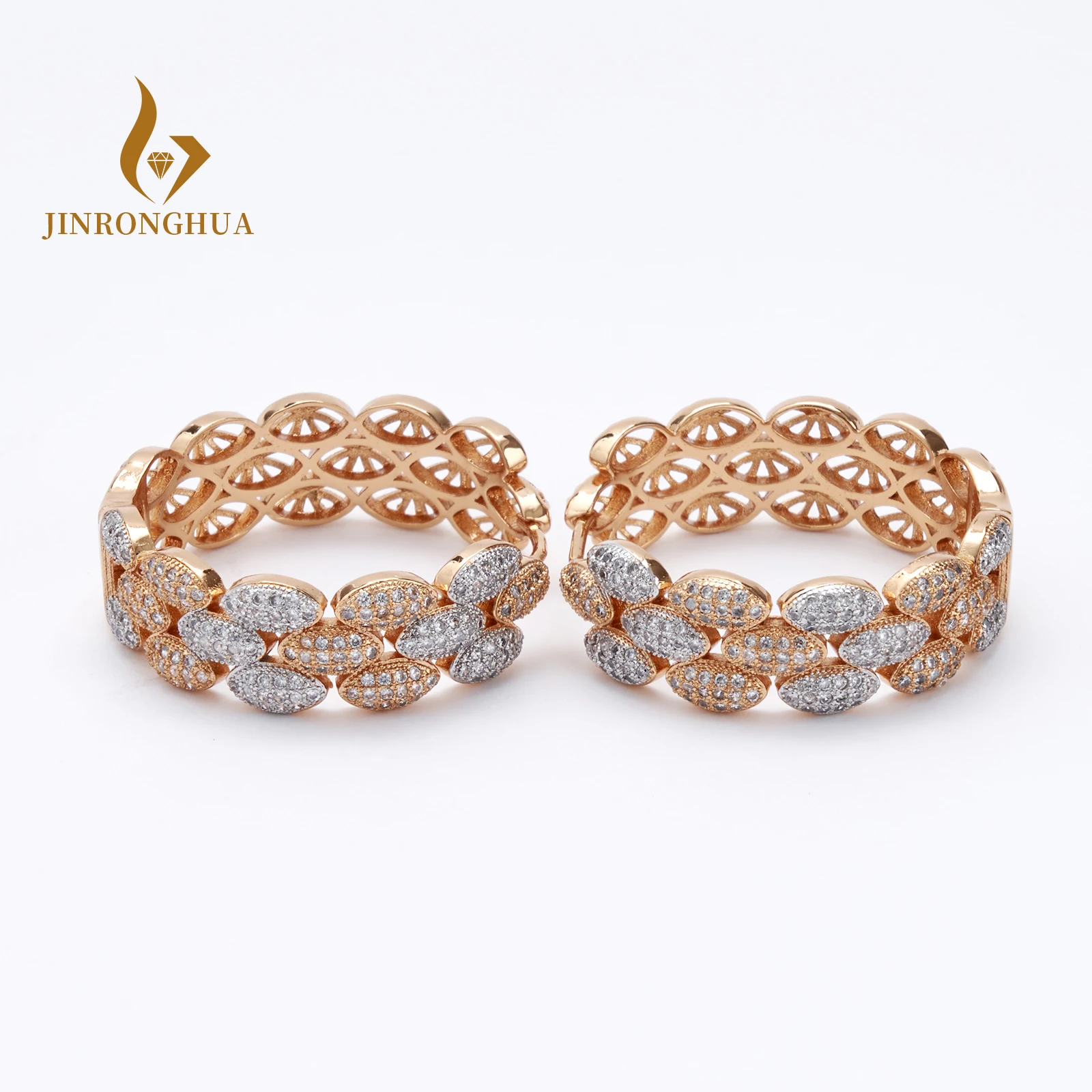 JRH 2-Color Gold Plating Hoop Earrings For Women Luxery Zircon CZ Earrings For Wedding Dubai Bridal Earring Fashion Jewelry