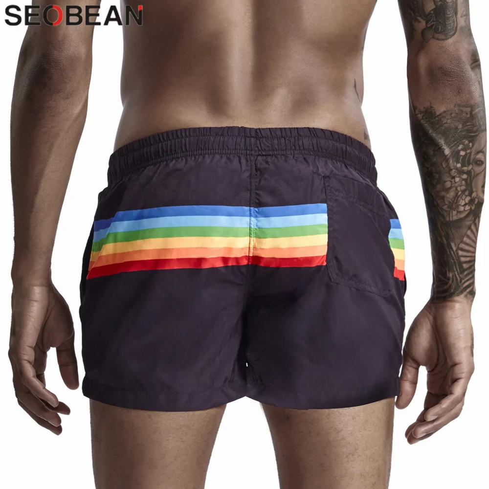 SEOBEAN-pantalones cortos de secado rápido para hombre, bañadores de poliéster 100%, a rayas, a la moda, para verano