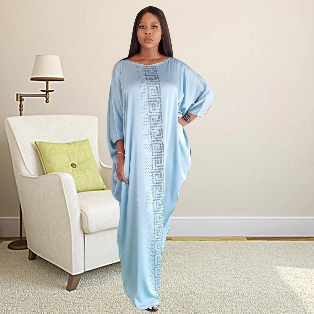 

Africa Clothes For Women 2021 Diamonds Dresses O-neck Batwing Sleeve Loose Robe Gowns Casual Fashion Ankara New Fashion Vestidos