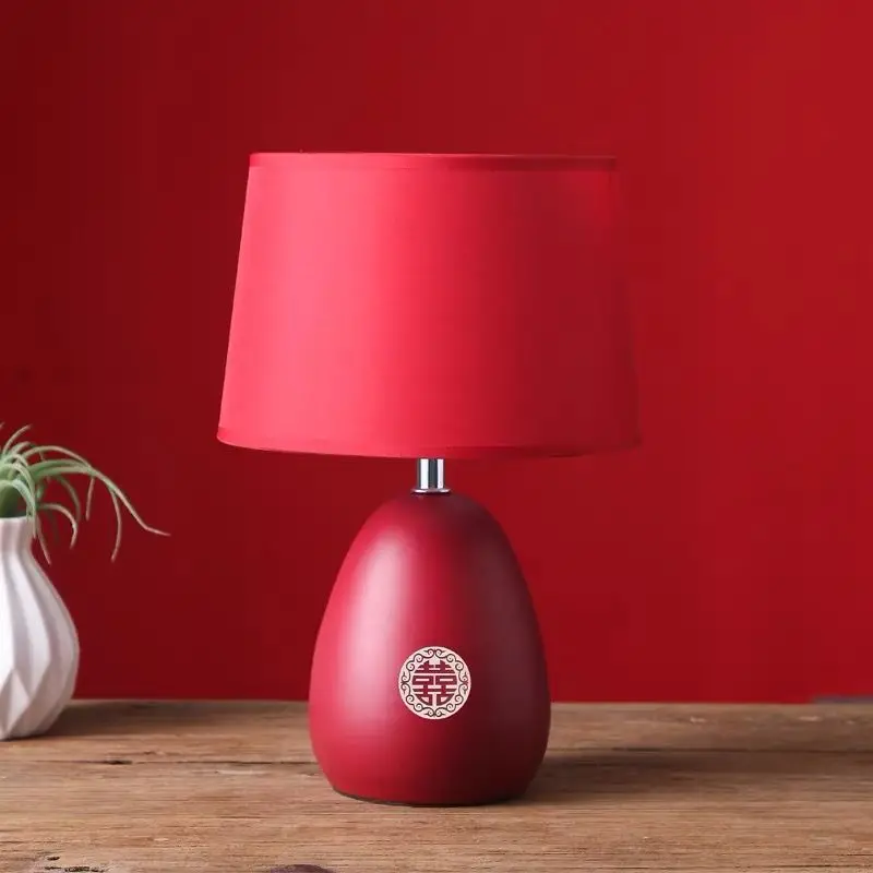 

Chinese Style Wedding Table Lamps for Living Room Bedside Lamp Romantic Bedroom Red Ceramic Desk Lamp Bride Light Fixtures