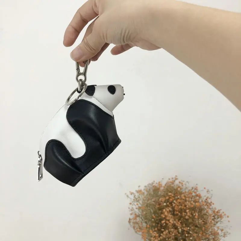 Genuine Leather Handmade Panda Charme Coin Purse Customize Animal Cute Girl's Mini Crafted Shaped Bag Pendant Monogram