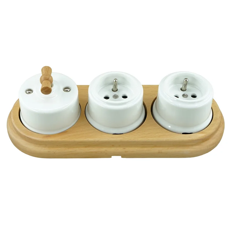 

Surface-Mounted Wooden Frames for Triple Porcelain Wall Switch and French socket outlet 240V