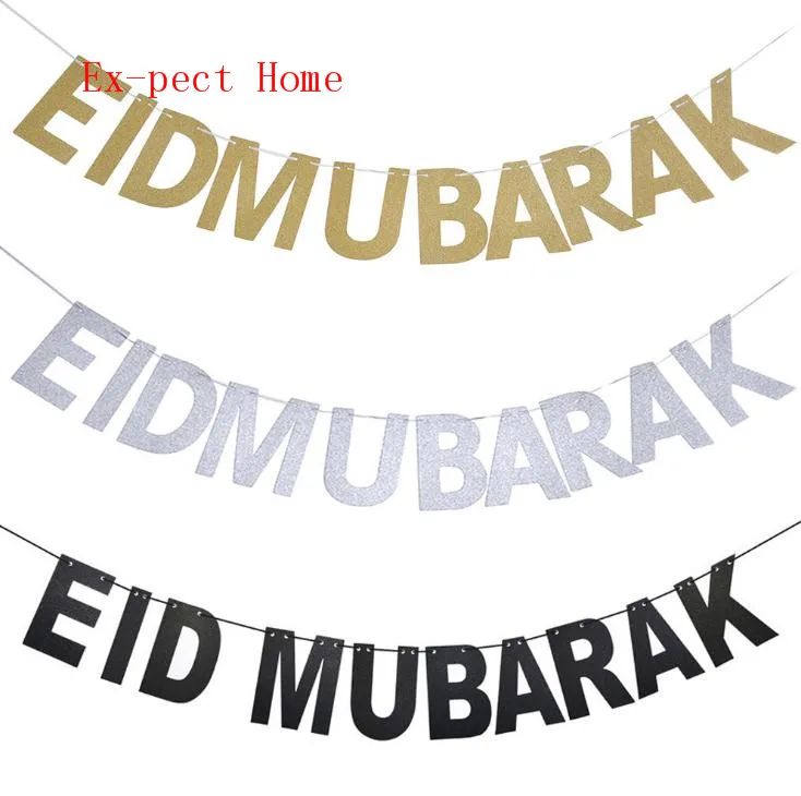 

Gold Silver EID Banner Glitter Paper Garland EID Mubarak Party Muslim Festival Bunting Ramadan