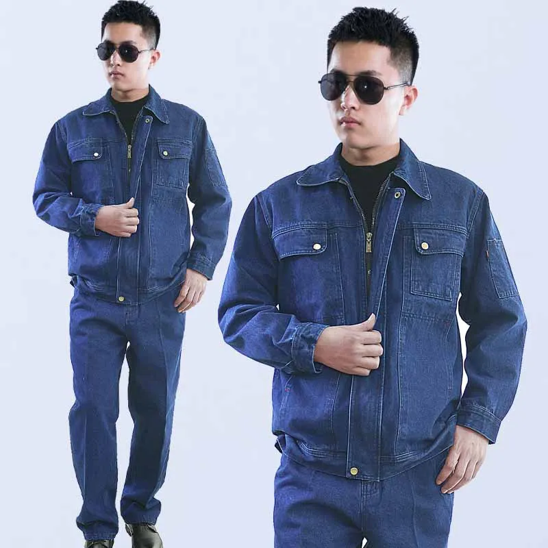 Thick Denim Work Suit Weld Men's Spring Autumn Wear-resistant Labor Insurance Reflective Strip Factory automobile ma Clothing 5X