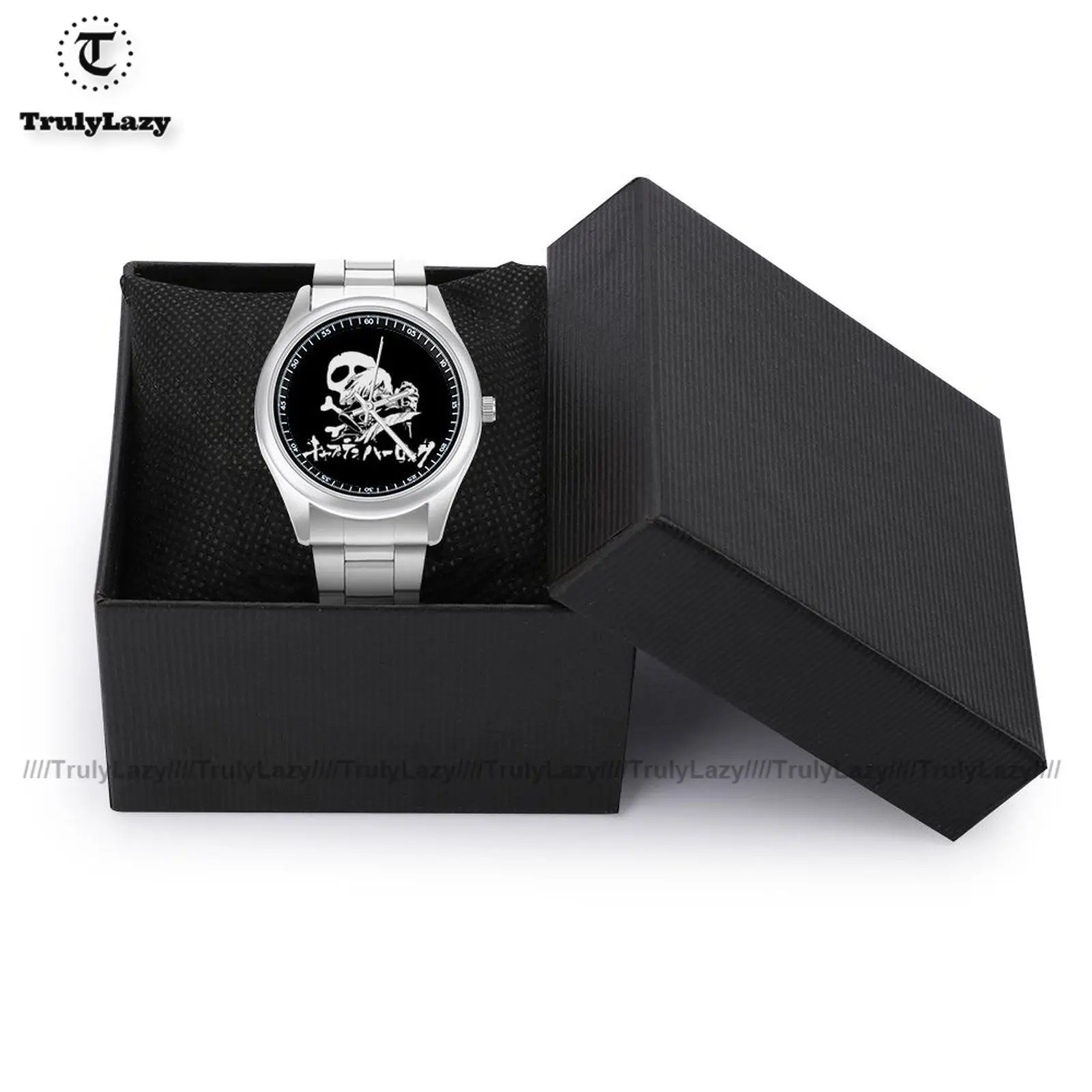 Albator Quartz Watch Captain Harlock High Quality Skull Black and White Stainless Wrist Watch Steel Men Travel Photo Wristwatch