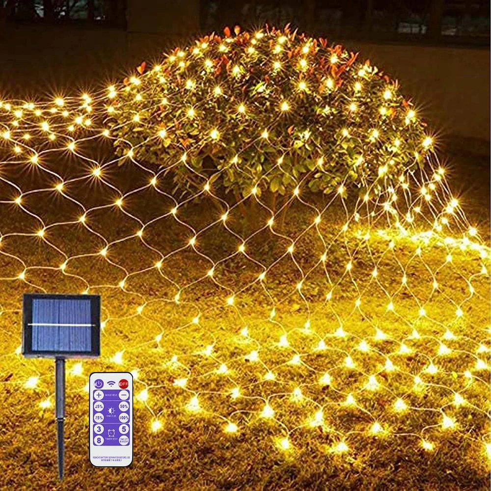 3X2M Xmas Solar LED Net Mesh String Light Outdoor Garden Window Curtain Net Fairy Garland for Christmas New year Wedding party