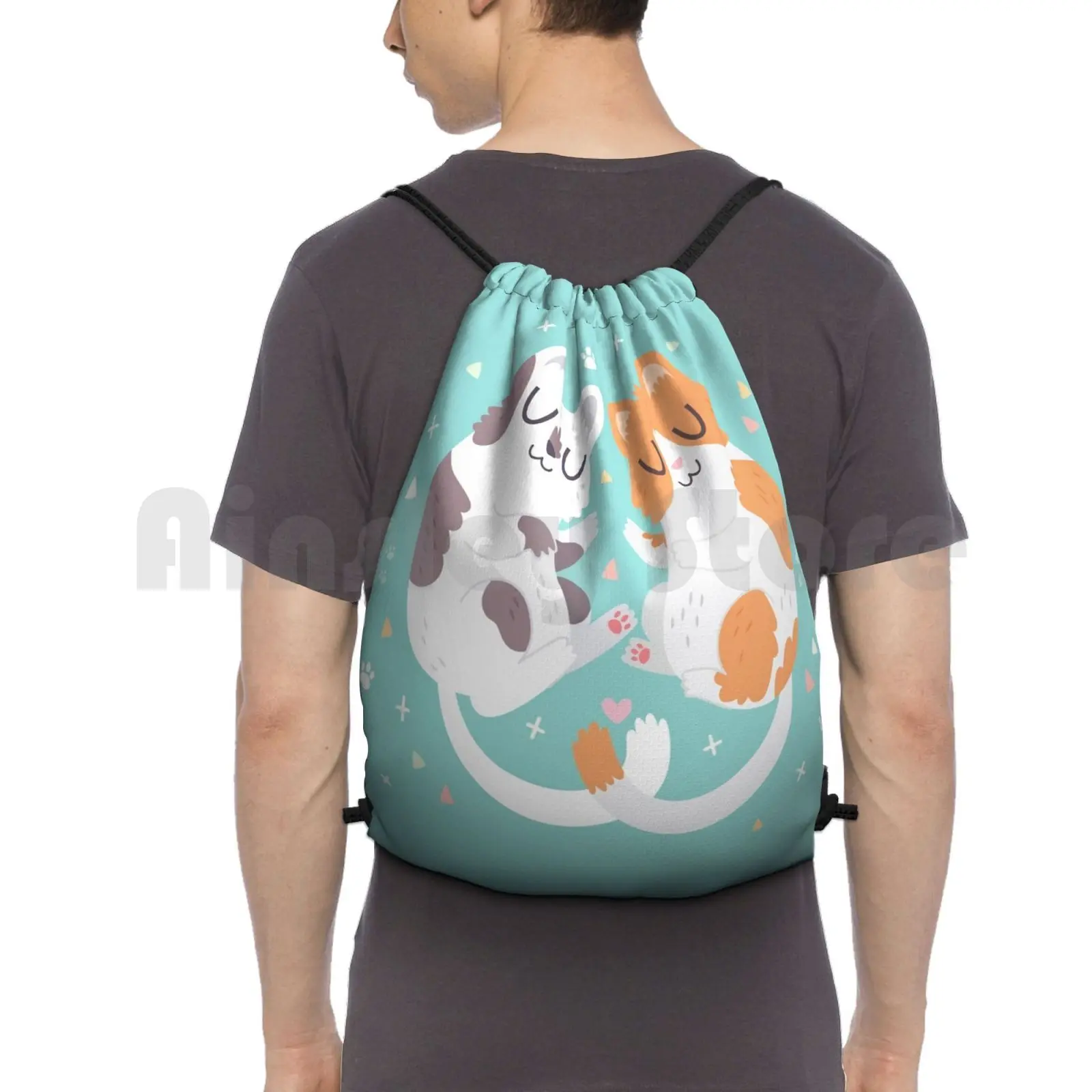 Kitty Cuddles Backpack Drawstring Bags Gym Bag Waterproof Cat Cats Kitty Kitties Hug Snuggle Cuddle Vector Pet Animals