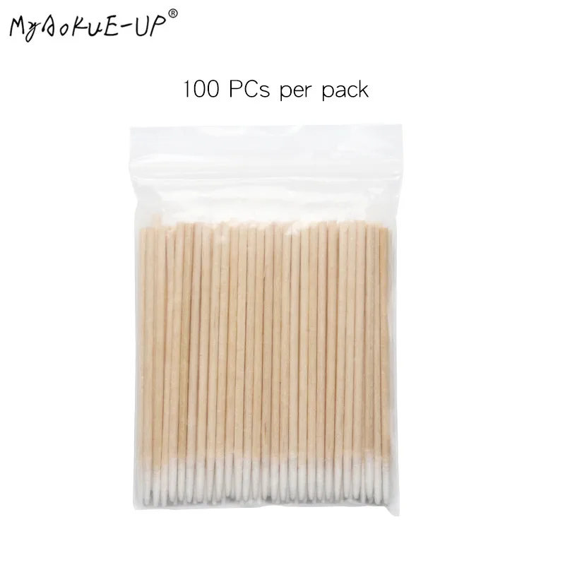 100 Stück Einweg-Wattestäbchen, ultraklein, fusselfrei, Mikrobürsten, Holz-Wattestäbchen, Tupfer, Wimpernverlängerung, Kleberentfernungswerkzeuge – Detail 6