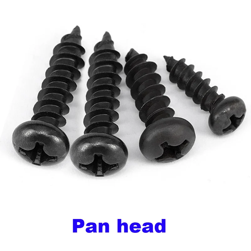 100pcs M1 M1.2 M1.4 M1.7 M2 M2.6 M3 M3.5 Black Steel Mini Phillips Flat Countersunk Cross Round Pan Head Self-tapping Wood Screw
