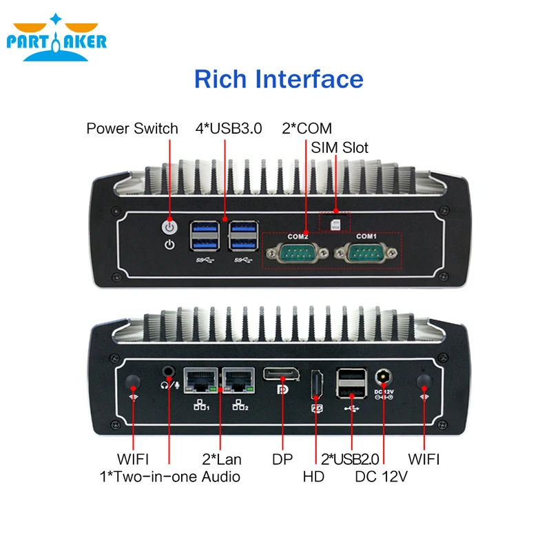 Imagem -05 - Parceiro-mini Computador Fanless Windows 11 Gen Intel Core i5 10310u 4k Lan Rs232 pc Barebone Slot para Cartão Sim Windows 11