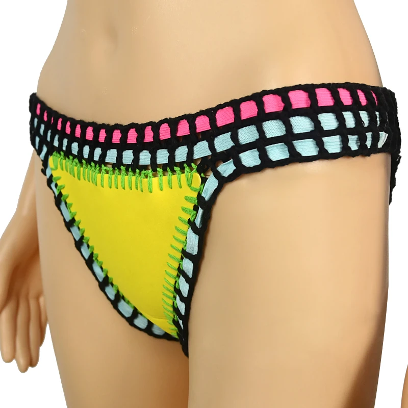 Bikini Bandage brasileño de ganchillo para mujer, traje de baño Sexy para playa, Bikini de retazos con Tanga