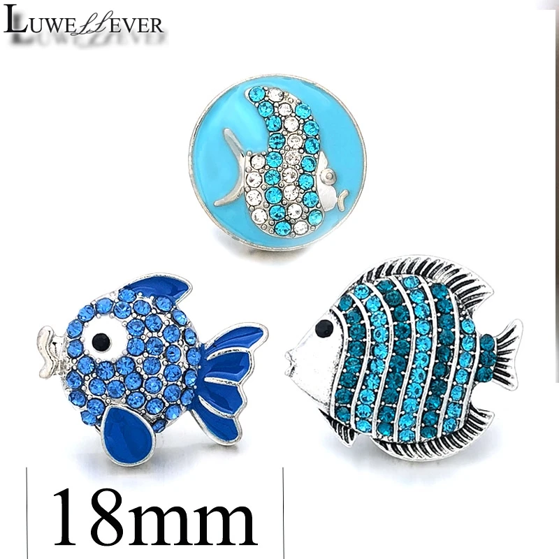 Fish Component w105 Crystal 18mm Metal Snap Button For Bracelet Necklace Interchangeable Jewelry Women Accessorie Findings