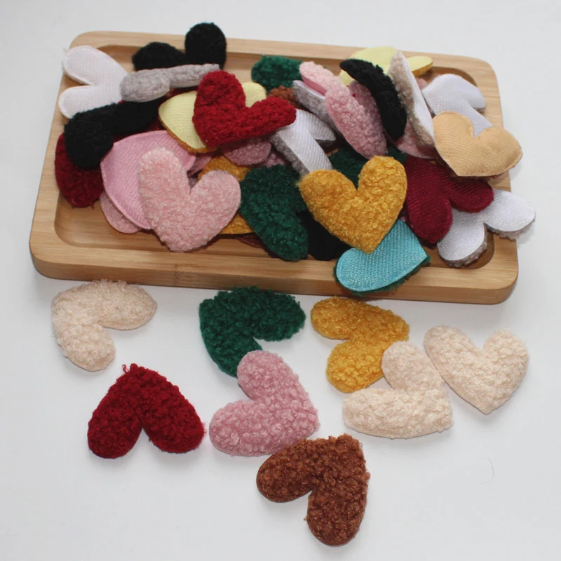 20Pcs 5cm*4cm Teddy Fur Felt Love Heart Padded Patches Appliques Ornaments DIY Craft Supplies Kids Hair Pin Accessories Material