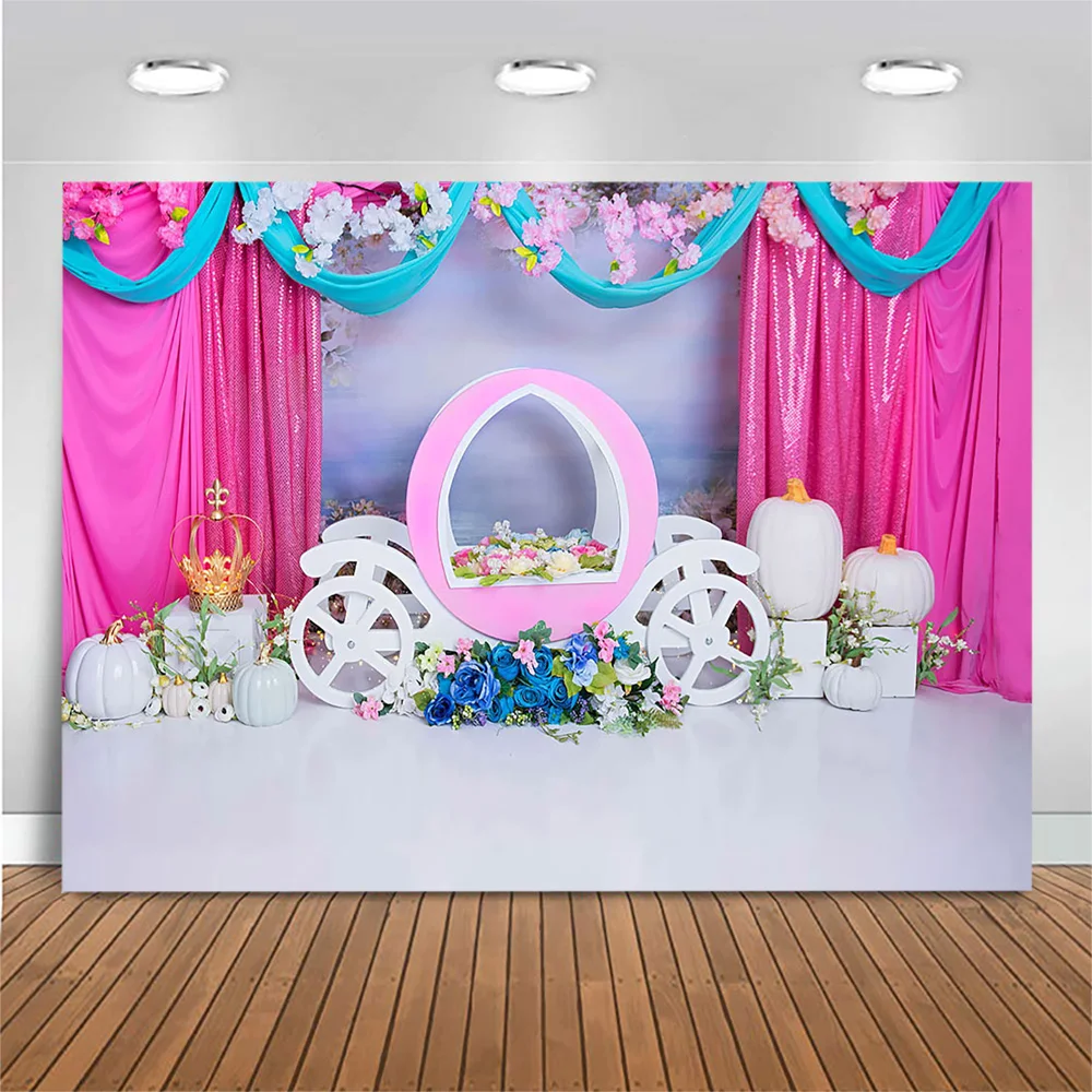 

Mocsicka Happy Child Birthday Party Backdrop Photography Baby Portrait Photo Background Flower Carriage Pumpkin Party Backdrops