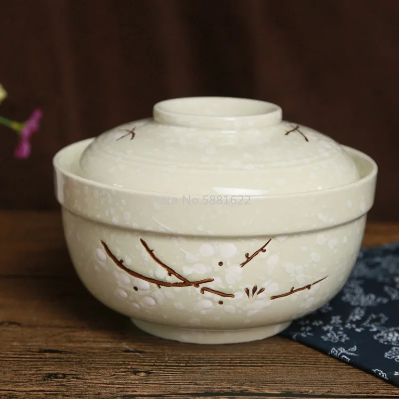 6.5 Inch Japanese Creative Hand-painted Ceramic Tableware Cover Bowl Household Instant Noodle Bowl Insulated Soup Bowl with Lid