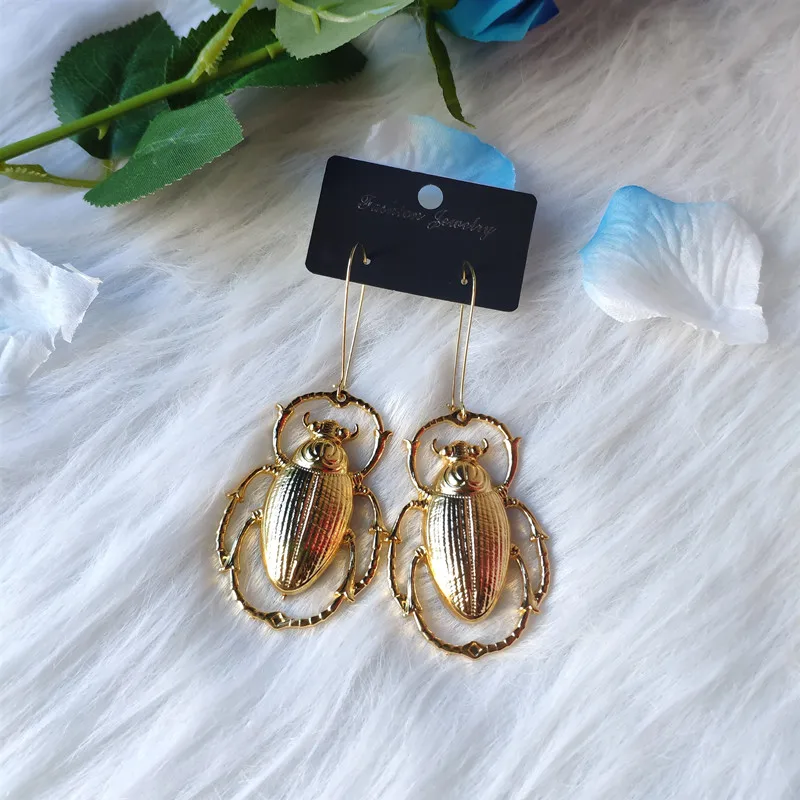 Giant Golden Colour Scarab Beetle Earrings Insect Jewelry Fashion Long Novelty Big Dangle & Drop Women Gift Wholesale Trend