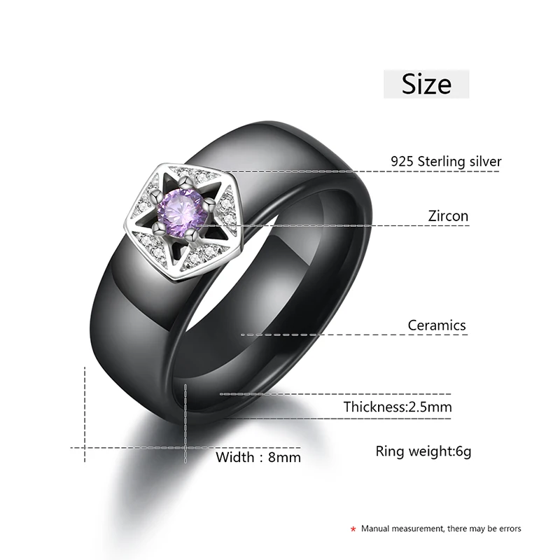 Romantic Pink Crystal Women Rings 8mm Width Black White Ceramic Rings Women Finger Jewelry Christmas Gift Healthy Jewelry