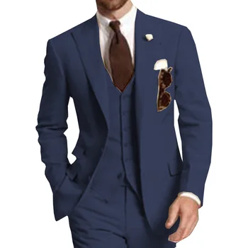 Champagne 3 Piece Business Party Best Men Suits Peaked Lapel Two Button Custom Made Wedding Groom Tuxedos 2020 Jacket Pants Vest 4