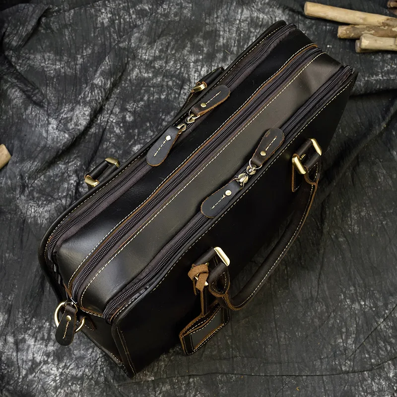 Newsbirds Mens Leather Handbag 15.6 Inch PC Notebook Laptop Briefcase Shoulder Bag 100% Cowhide Man Bag Male Business Bag