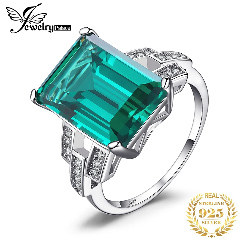 JewelryPalace 5.9ct Zielony Symulowany Nano Szmaragd 925 Srebrny Pierścionek dla Kobiet Biżuteria Prezent