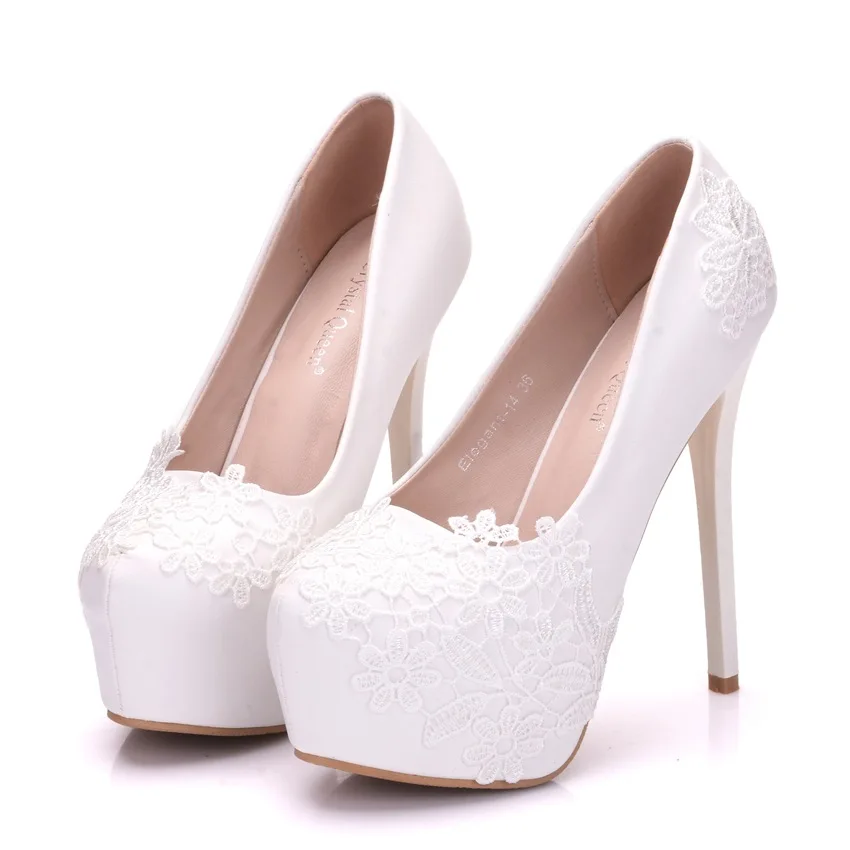 

Bridal Shoes Summer Hollow White Lace Beautiful Wedding Marriage Flower High-heeled Women's Pumps Woman Shoes