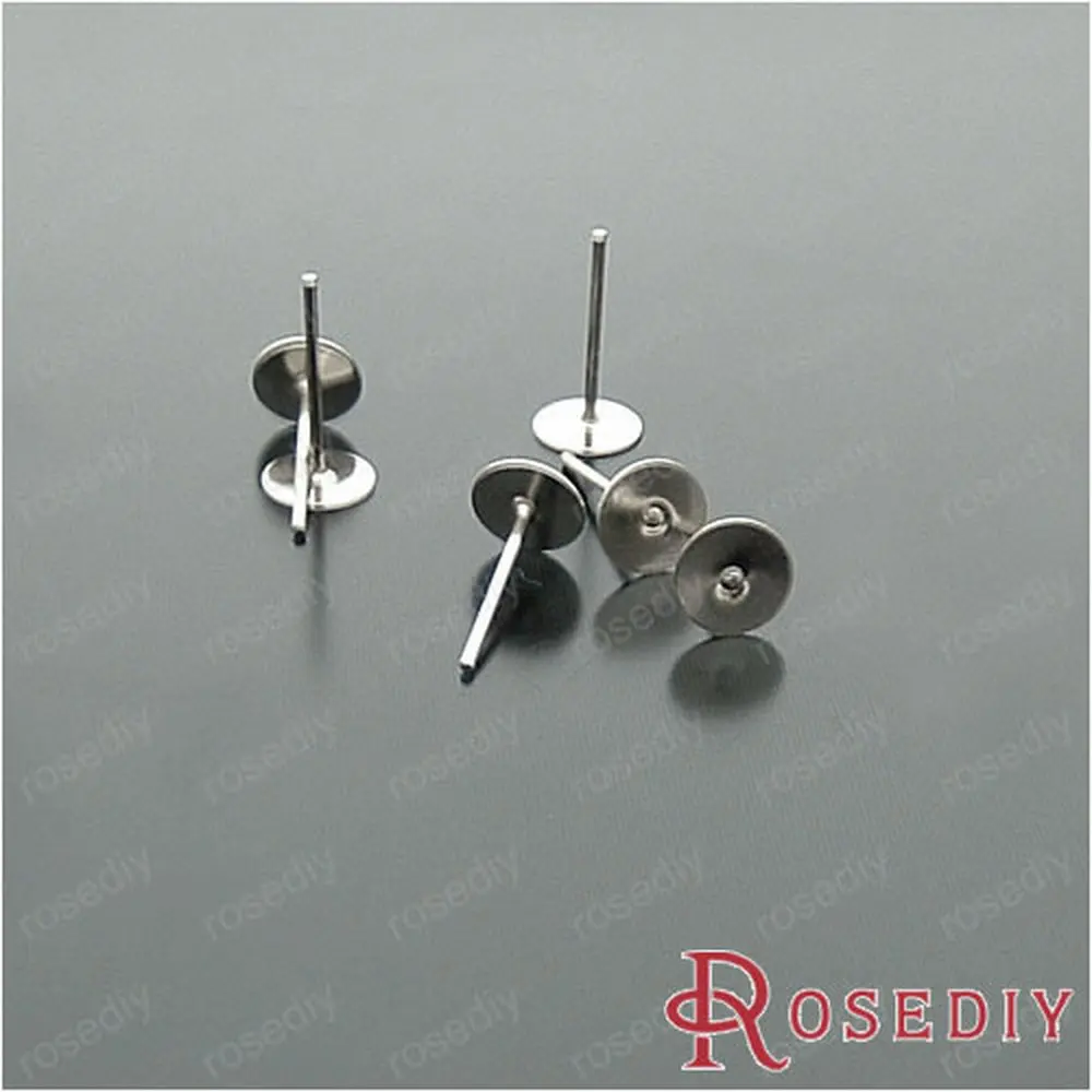 Wholesale Imitation Rhodium Iron Stud Earring with 6mm Paste settings Diy Jewelry Findings Accessories 200 pieces(JM4920)