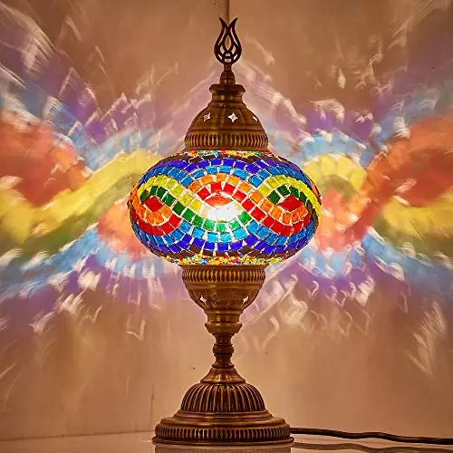 

LaModaHome 2020 Turkish Mosaic Table Lamp, Table Desk Bedside Accent Lamp, Pride Rainbow