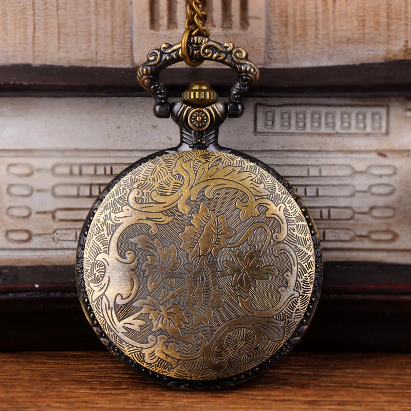 Reloj de bolsillo de cuarzo, accesorio con personalidad de moda, cadena de hierro y bronce grande, círculo, Escudo de pájaro, retro, clásico, vintage, 1075