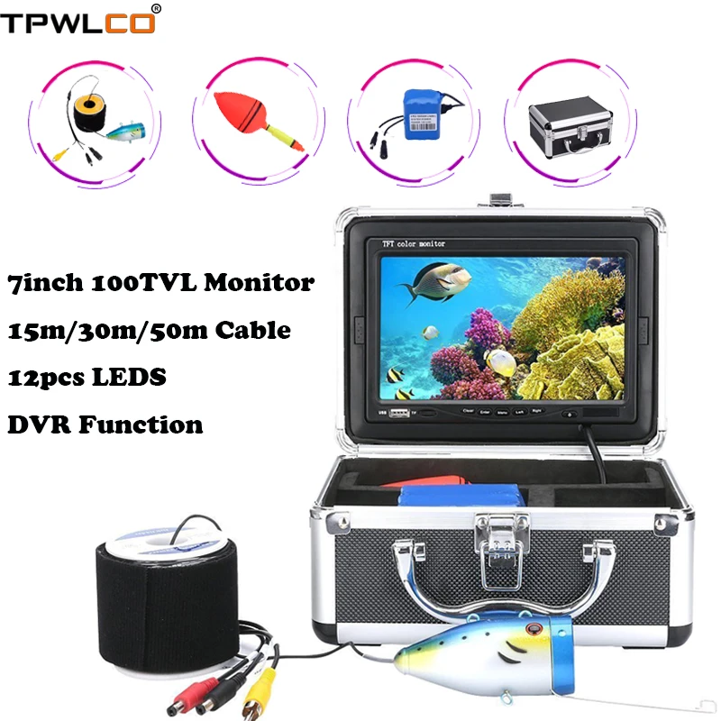 

15m/30m/50m Cable Fish Finder Underwater Camera System With 7inch TFT Color Scree 12pcs LEDS DVR Function For Sea/River Fishing