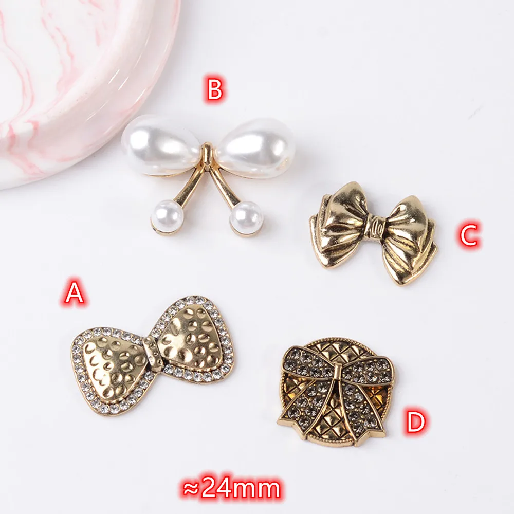 

bowtie embellishments 10pcs vintage bow knot pearl rhinestone metal DIY jewelry discovery embellishment making DIY accessories