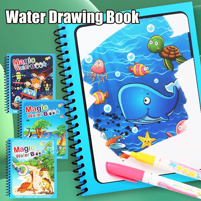 Libro mágico de dibujo al agua para niños, juguetes Montessori reutilizables para colorear, libro mágico de dibujo en agua, juguetes sensoriales de educación temprana
