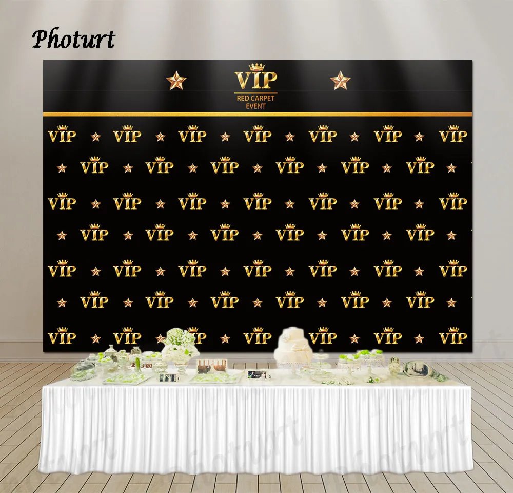 PHOTURT Red Carpet Event Backdrop Birthday Party Photography VIP Banner Golden Black Photo Background Vinyl Sign Decorate Props