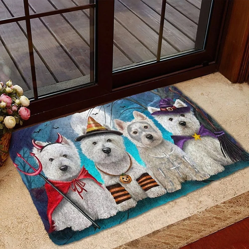 CLOOCL 3D Graphic Halloween Doormat Animals Dogs Cairn Terrier House Doormat Print Absorbent Mat Floor Door Mat Non-Slip Doormat