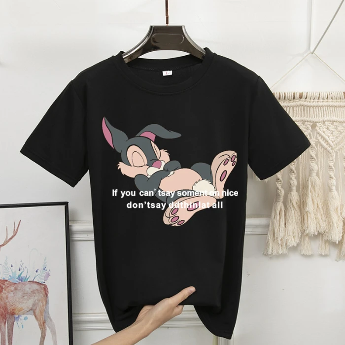 

Funny Sleeping Rabbit Summer Tshirt Women Funny T Shirt Short Halloween Cartoon Tops Tees Femme Camisetas Verano Mujer 2020