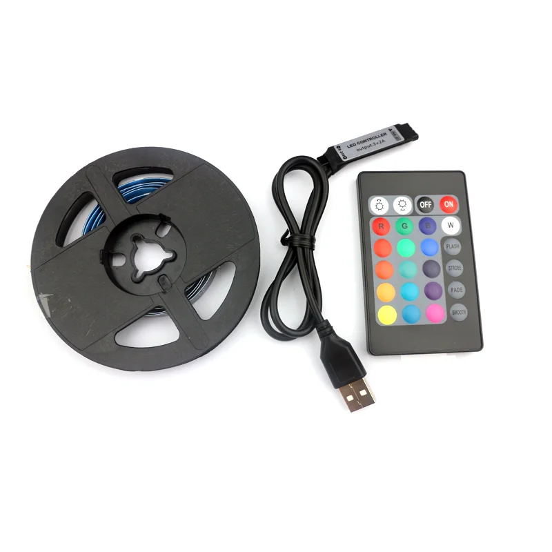 6.6Ft (2M) USB RGB LED Strip Light 5V SMD5050 16leds/M Flexible RGB Stripe Color Changing Tape for Display Screen TV Backlight