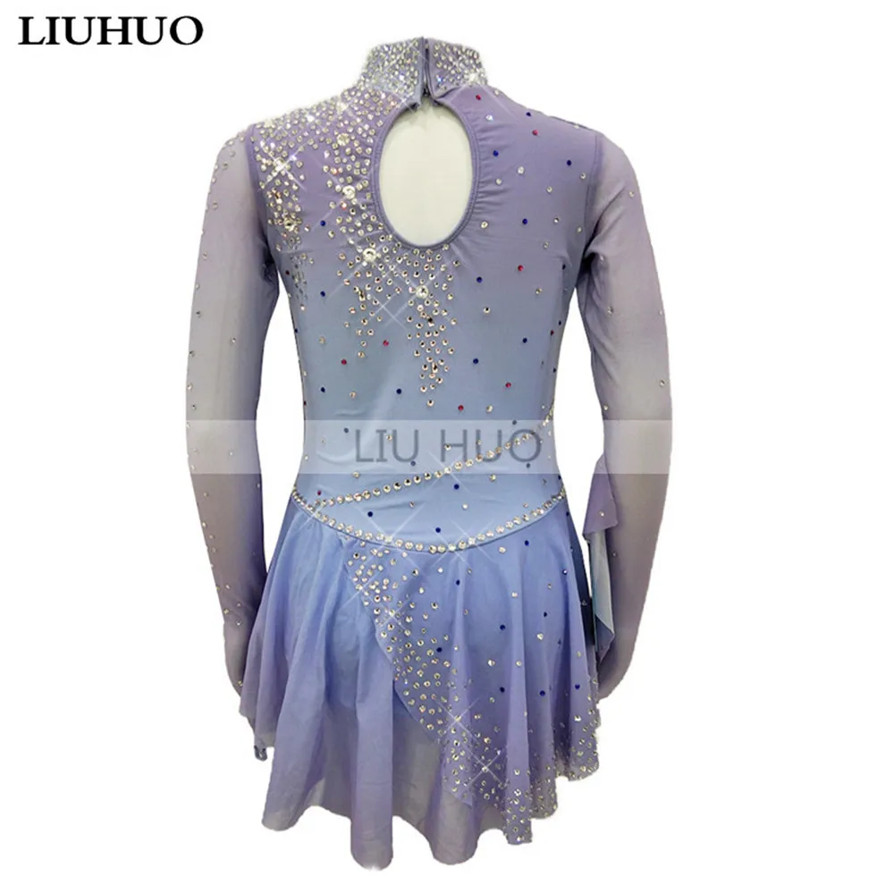 LIUHUO Women\'s Girls\'  Costume Performance Long Sleeve Rhythmic Gymnastics Ballet Competition Leotard Figure Skating Dress Dance