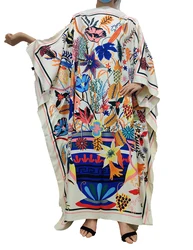 Kuwait Blogger Fashion Summer Boho Floral Loose Kaftan Dress Oversized African Muslim Women Printed Long Abaya For Holiday