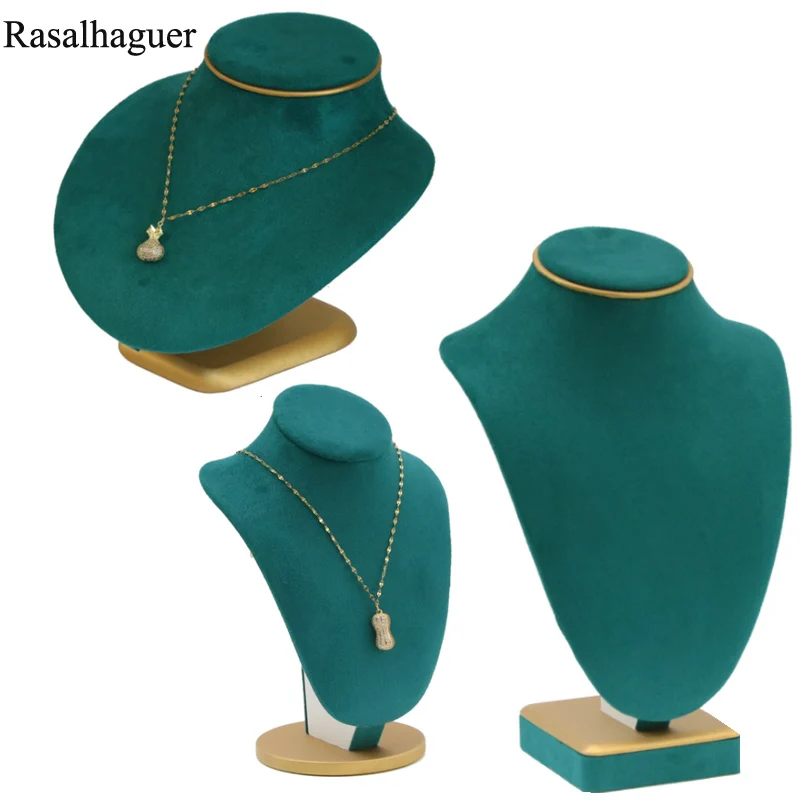 New 6in 1Set Necklace Bracelet Ring For Counter Jewellry Dispaly Jewelry Earring Holder Ornament Display Stand Green Microfiber