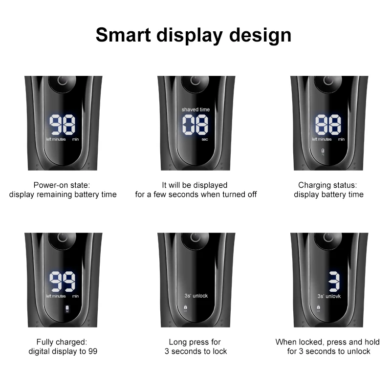 USB Rechargeable Electric Shaver 1 Hour Fast Charge Shaving Machine Men 3D Triple Floating Blade Razor Wet-Dry Dual Use Washable