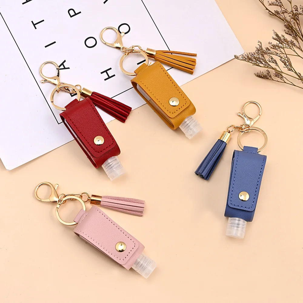 30ml Hand Sanitizer Case Mini Disinfectant Hands Portable Hydroalcoholic Bottle Spray Head Leather Case Health Keychain Holder